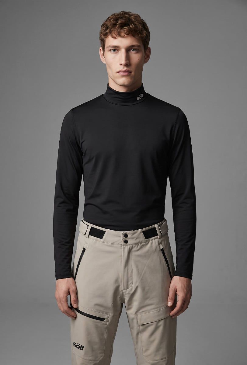 Men’s thermal ski base layer Söll TURTLENECK Black – close-up - 2