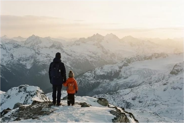Albert Vicent et sa fille dans la neige